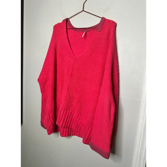 FREE PEOPLE Pink Take Me Over V-Neck Long Sleeve Oversized Sweater Size XXS - Picture 9 of 9